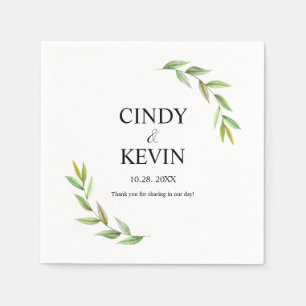 Personalised Watercolor Greenery Leaves Wedding Napkin