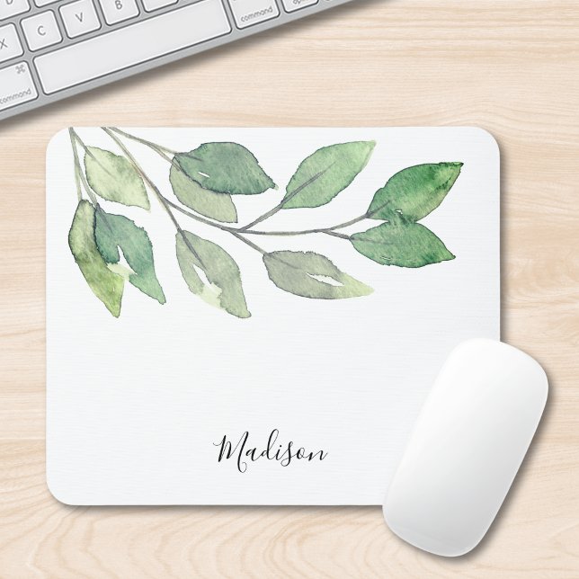 Personalised Watercolor Greenery  Mouse Mat (Creator Uploaded)
