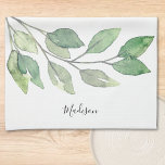 Personalised Watercolor Greenery Tea Towel<br><div class="desc">This unique personalised kitchen towel is decorated with watercolor greenery and stylish script typography.
Easily customisable. Makes a great housewarming gift.
Original Watercolor © Michele Davies.</div>