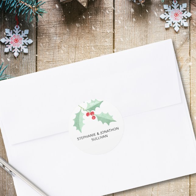 Personalised Watercolor Holly  Classic Round Sticker (Creator Uploaded)