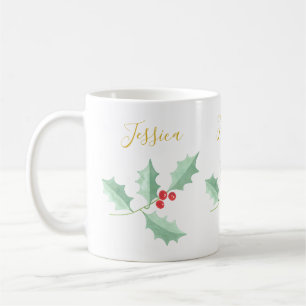 Personalised Watercolor Holly Coffee Mug