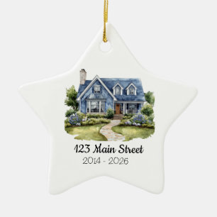 Personalised Watercolor House Ornament Address