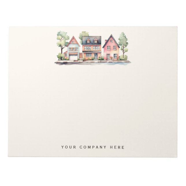 Personalised Watercolor Houses Real Estate Notepad (Front)