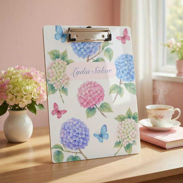Personalised Watercolor Hydrangea Floral  Clipboard (Creator Uploaded)