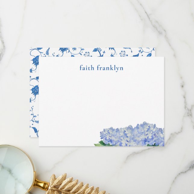 Personalised Watercolor Hydrangea Stationery Thank You Card (Front/Back In Situ)