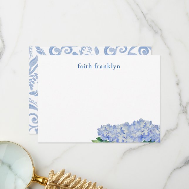 Personalised Watercolor Hydrangea Stationery Thank You Card (Front/Back In Situ)