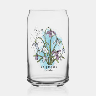 Personalised Watercolor January Birth Flower  Can Glass