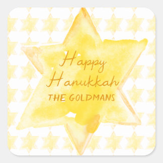 Personalised Watercolor Jewish Star Hanukkah  Square Sticker