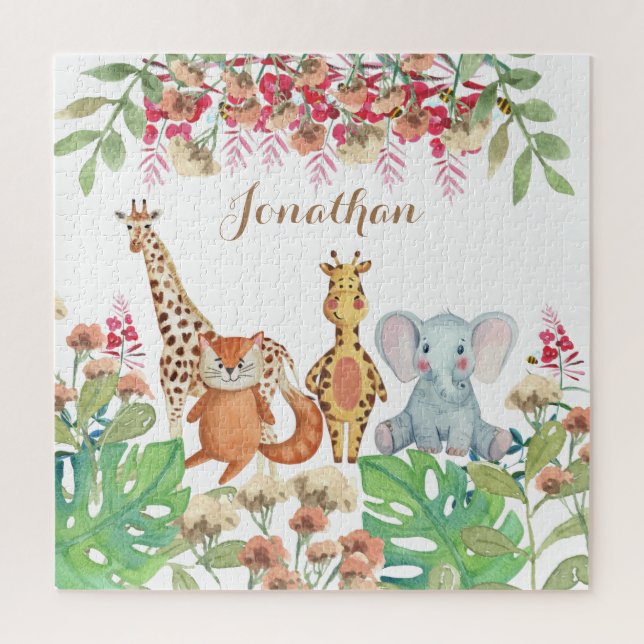 Personalised watercolor kids Modern safari jungle  Jigsaw Puzzle (Vertical)