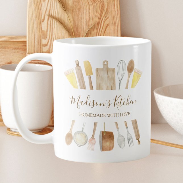 Personalised Watercolor Kitchen Cooking Utensils  Coffee Mug (In situ)