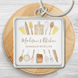 Personalised Watercolor Kitchen Cooking Utensils  Key Ring