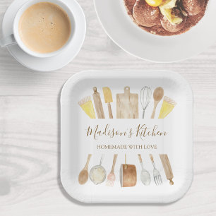 Personalised Watercolor Kitchen Cooking Utensils  Paper Plate