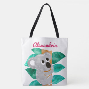 Personalised Watercolor Koala Bear Animal Girls Tote Bag