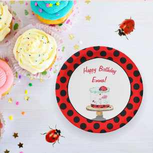 Personalised Watercolor Ladybug Cake Birthday Paper Plate