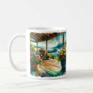 Personalised Watercolor Lakehouse Deck  Coffee Mug