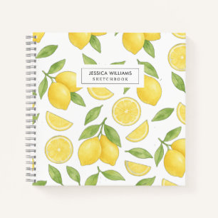 Personalised Watercolor Lemon Pattern Sketch Notebook