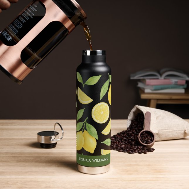 Personalised Watercolor Lemon Pattern  Water Bottle (Coffee)