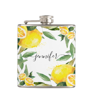 Personalised Watercolor Lemon Wedding Flask