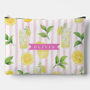 Personalised Watercolor Lemonade Cupcake Stripe Accessory Pouch