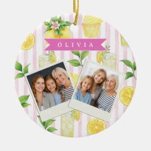 Personalised Watercolor Lemonade Cupcake Stripe Ceramic Tree Decoration