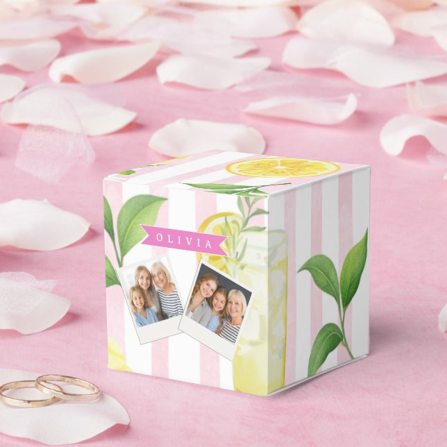 Personalised Watercolor Lemonade Cupcake Stripe Favour Box (Wedding)