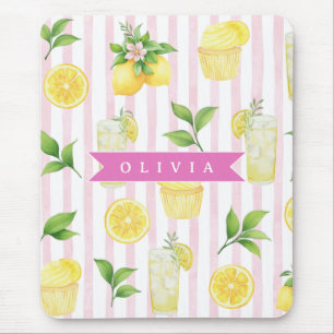 Personalised Watercolor Lemonade Cupcake Stripe Mouse Mat