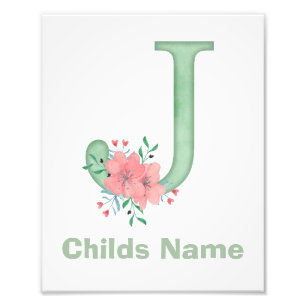 Personalised Watercolor Letter J Photo Print