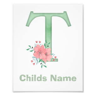 Personalised Watercolor Letter T Photo Print