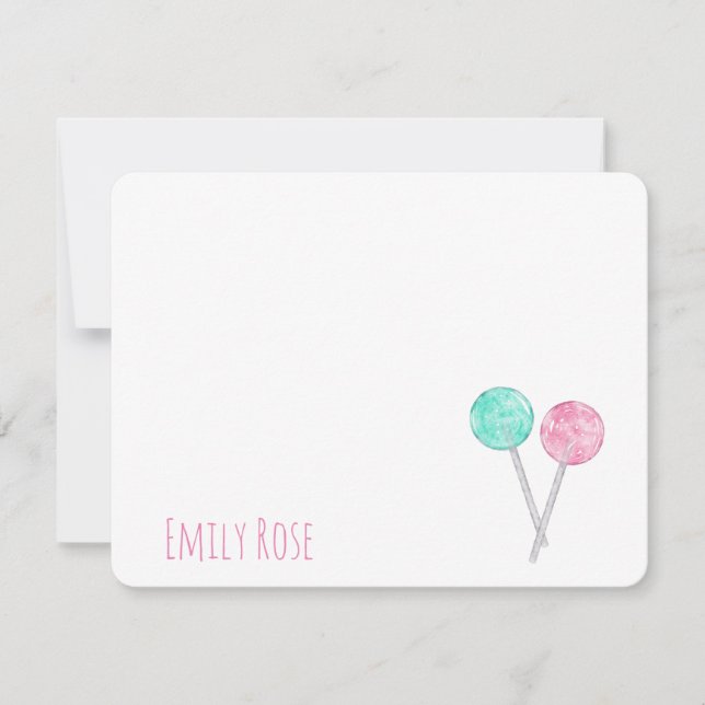 Personalised Watercolor Lollipops Note Card (Front)
