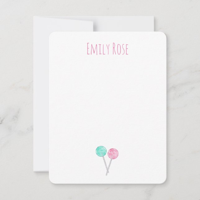 Personalised Watercolor Lollipops Note Card (Front)