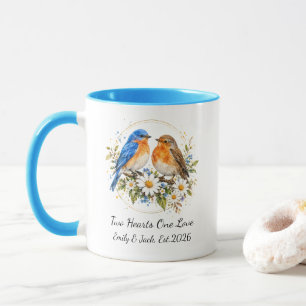 Personalised Watercolor Love Birds Custom Wedding  Mug