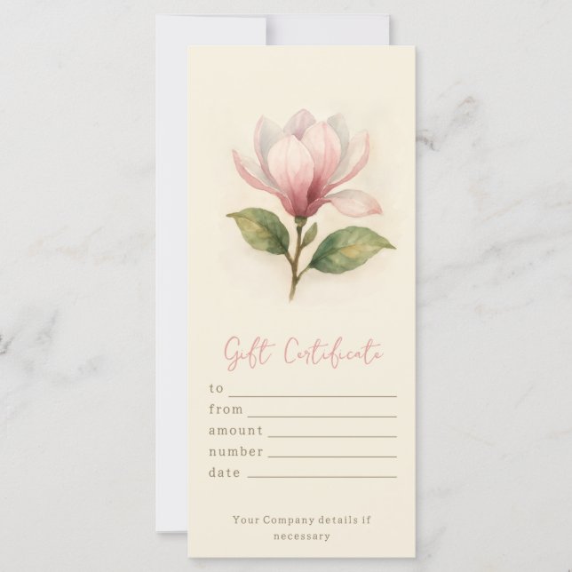 Personalised Watercolor Magnolia Gift Certificate (Front)