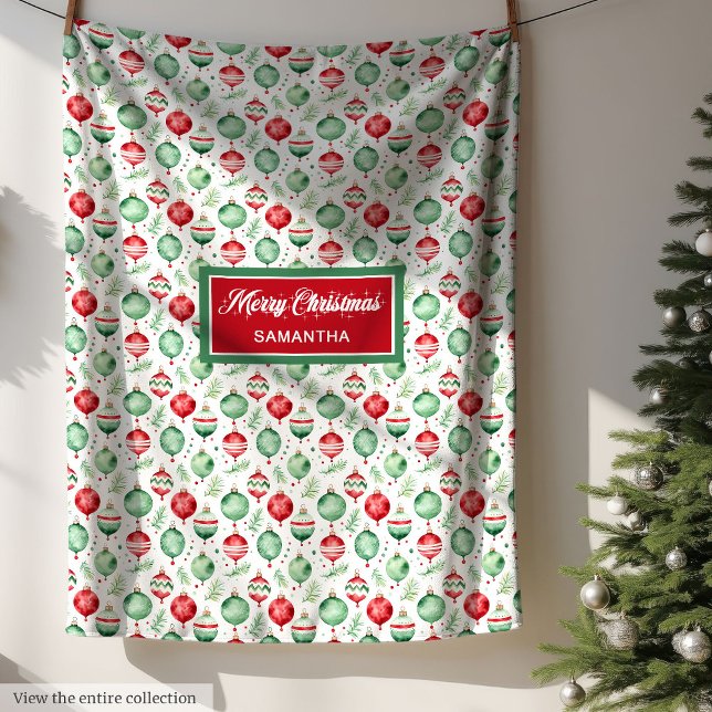 Personalised watercolor merry Christmas fleece Blanket (Personalized watercolor merry Christmas fleece wrap)