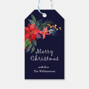 Personalised Watercolor Merry Christmas Poinsettia Gift Tags