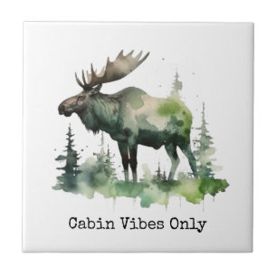 Personalised Watercolor Mossy Moose Forest Tile