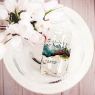 Personalised watercolor mountain beer can glass