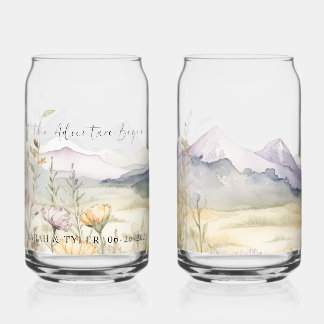 Personalised watercolor mountain beer can glass