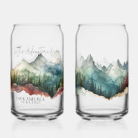Personalised watercolor mountain beer can glass