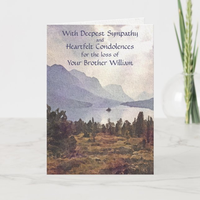 Personalised Watercolor Mountain Lake Sympathy Card (Front)