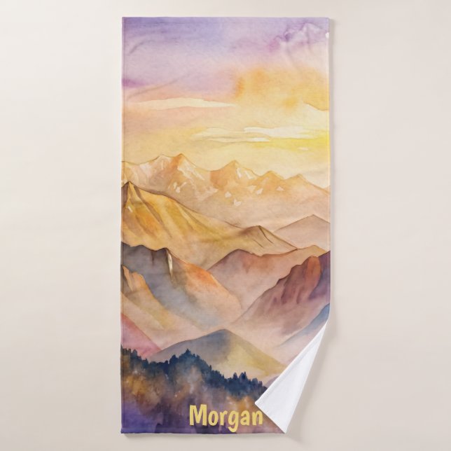 Personalised Watercolor Mountain Sunset Bath Towel Set (Bath Towel)