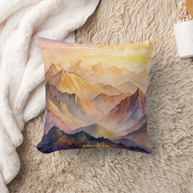 Personalised Watercolor Mountain Sunset Cushion (Blanket)