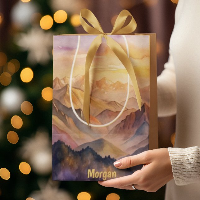 Personalised Watercolor Mountain Sunset Medium Gift Bag (Creator Uploaded)