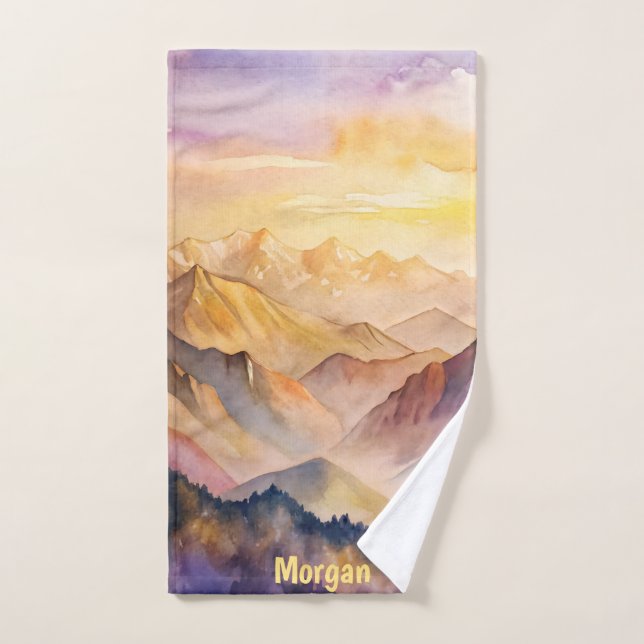 Personalised Watercolor Mountain Sunset Sports Hand Towel (Hand Towel)