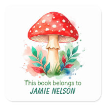 Personalised Watercolor Mushroom Book Label