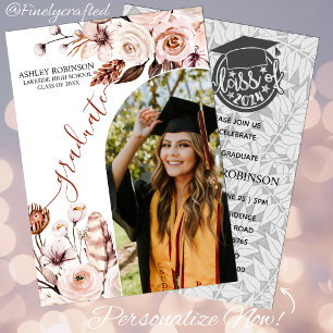 Personalised Watercolor Nature Floral Graduation  Invitation
