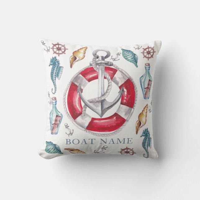 Personalised Watercolor Nautical elements Cushion (Front)