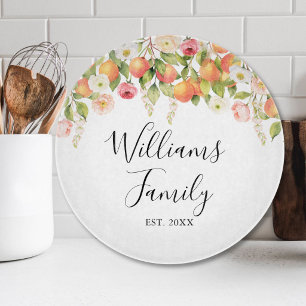 Personalised Watercolor Orange Elegant Family Name Cutting Board