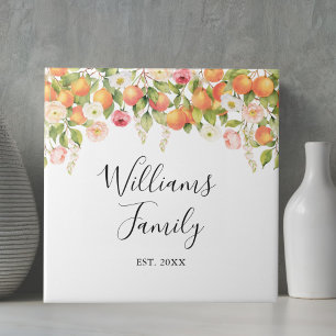 Personalised Watercolor Orange Elegant Family Name Tile