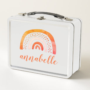 Personalised Watercolor Orange Rainbow Metal Lunch Box
