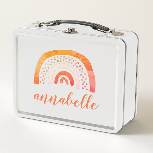 Personalised Watercolor Orange Rainbow Metal Lunch Box (Front)